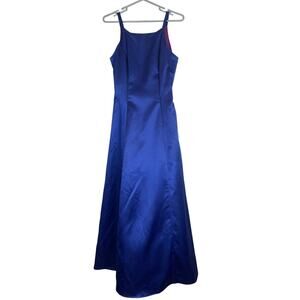 Vintage Y2K Long Satin Royal Blue Formal Gown Prom Dress Womens Small Tulle